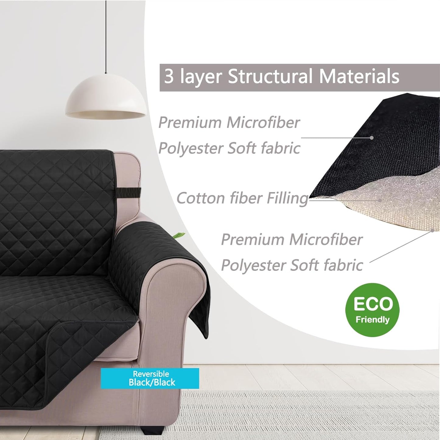 U-NICE HOME Reversible Sofa Cover Washable Couch Cover for Dogs Friendly with Elastic Straps Water Repellent Furniture Protector for 3 Cushion Couch (Sofa, Coffee/Beige) - Colors B
