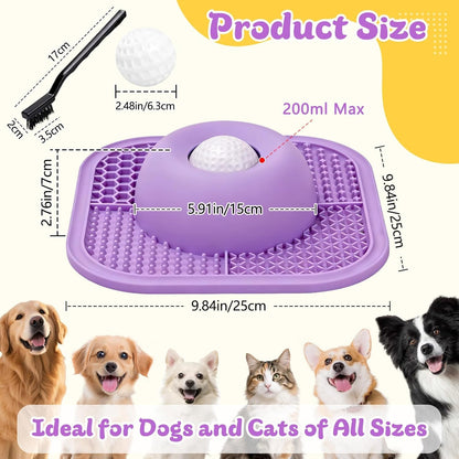 Slow Feeder Dog Bowls & Lick Mat for Liquid and Thick Treat, Anti-Slip Dog Lick Bowl with Interactive Rolling Ball, 5/6 Cup Pup Licking Toy for Large Medium Small Dogs and Cats Blue