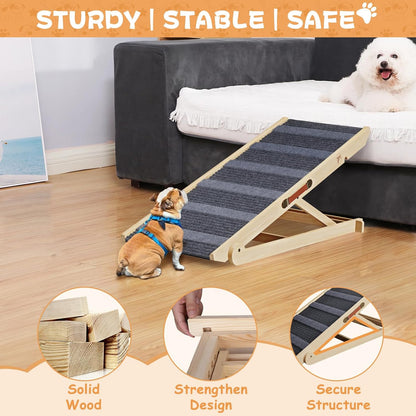 YaFiti Dog Ramp for Bed, Folding Wooden Pet Ramp for Small Large Dogs Cats, 7 Adjustable Height from 10.8" to 26.6", Portable Stable Dog Pet Steps for Car Couch High Bed, Supports Up to 200lbs