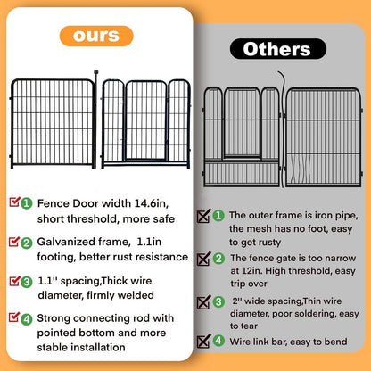Getlay 36 in(H) Garden Fence, Wide Gate Low Threshold, 10 Panels Total 22.1 Ft(L) Heavy Duty Iron Animal Barrier Fence for Yard,Suitable for Indoor Or Outdoor Dog Fencing,Garden Border Fence