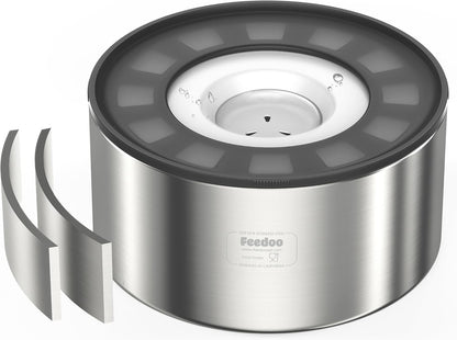 2L No Spill Water Bowl for Dogs, Double-Wall Stainless Steel with Splash-Proof Paws Lid and Floating Disk, Non-Slip Base, Easy to Clean Slow Water Feeder for Small Medium Dogs