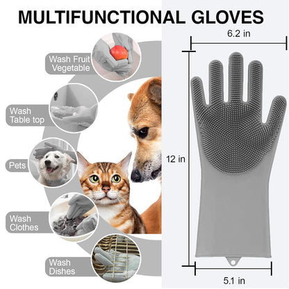 Dog Washing Gloves for Shedding & Bathing - 5-Finger Deshedding & Massage Gloves for Dogs & Cats, Reusable Heat-Resistant Silicone Brush Gloves, Gentle Hair Removal & Bathing Aid (Pair) (Grey)