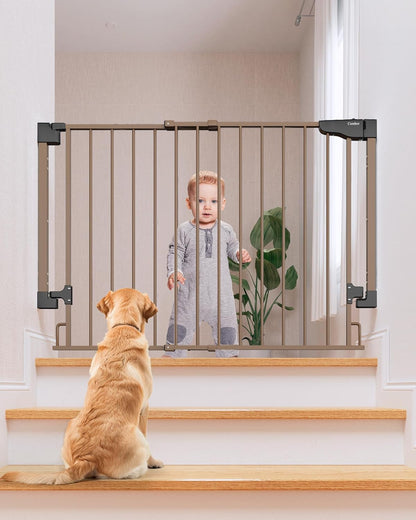 Cumbor 29.2–43" Baby Gate for Stairs, Hardware Mounted (Drill Required), Expandable No Bottom Bar Dog Gate, Auto Close Extra Wide Walk Thru, Pet & Toddler Proof Gate, Top & Bottom of Stairways(Black)