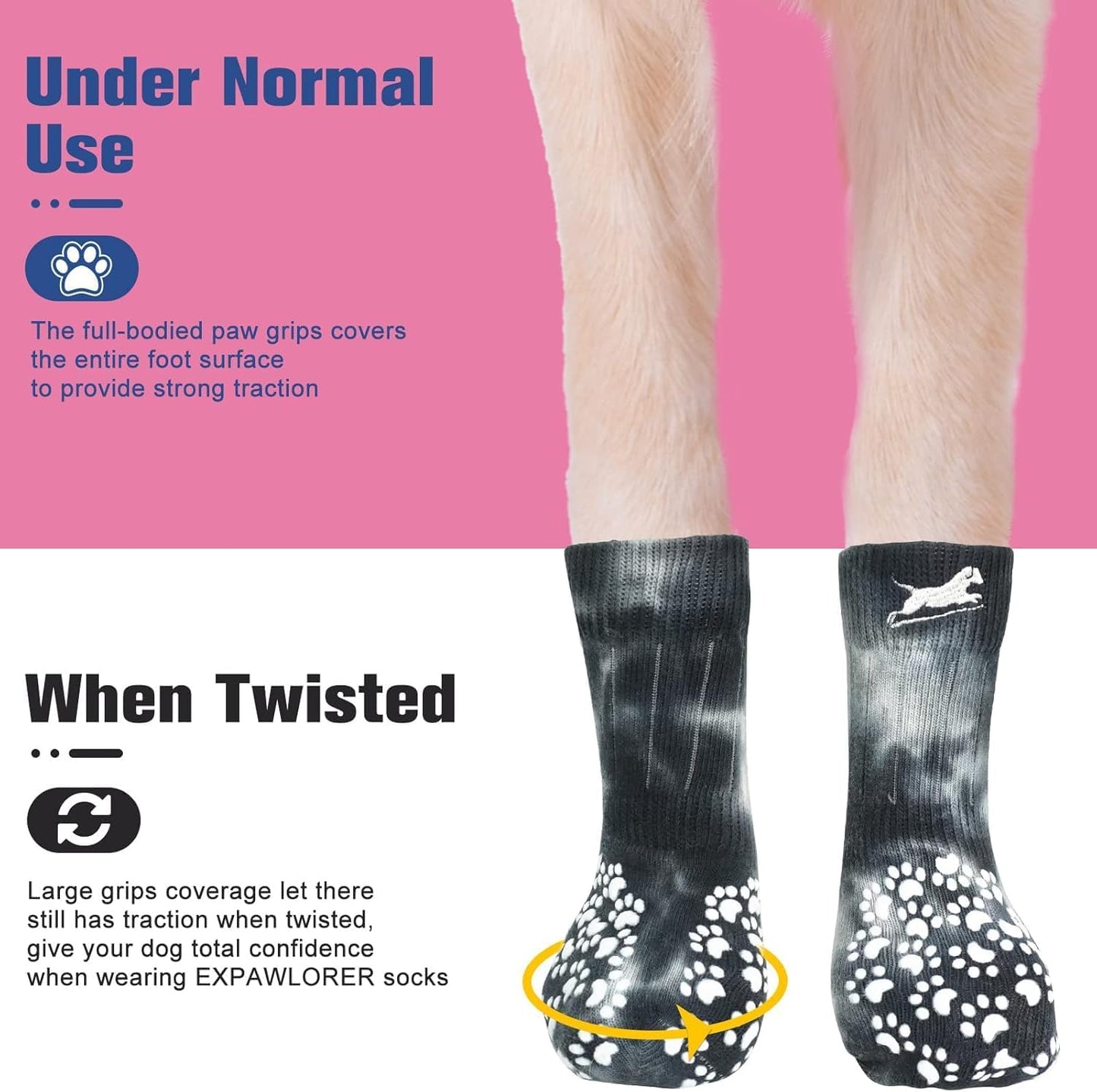 EXPAWLORER Anti Slip Dog Socks to Prevent Licking Paws, Dog Shoes for Hot Pavement, Dog Booties for Small Medium Large Senior Dogs, Traction Control Boots & Paw Protectors for Hardwood Floors