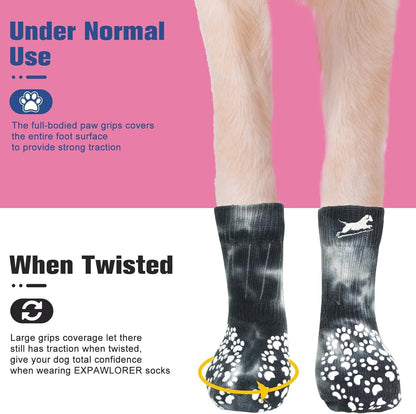 EXPAWLORER Anti Slip Dog Socks to Prevent Licking Paws, Dog Shoes for Hot Pavement, Dog Booties for Small Medium Large Senior Dogs, Traction Control Boots & Paw Protectors for Hardwood Floors