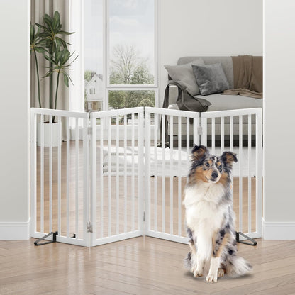 Freestanding Foldable Dog Gate - 4 Panel Room Divider with Metal Support Feet (Black)