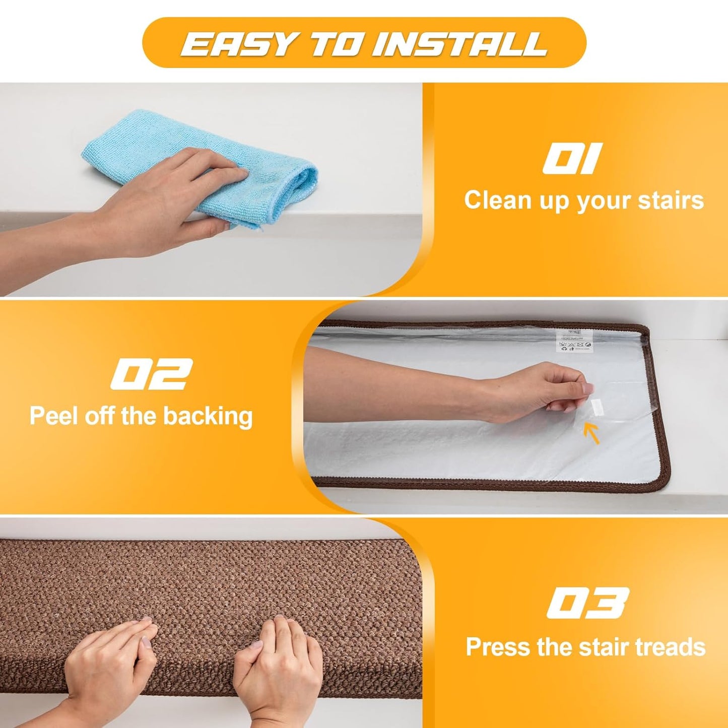 Bullnose Carpet Faux Sisal Stair Treads | Set of 14 | Stair Treads for Wooden Steps Indoor Anti Slip Braided Staircase Protector Pet Friendly Rugs Covers 9.44" X 29.5"x 1.9",Golden