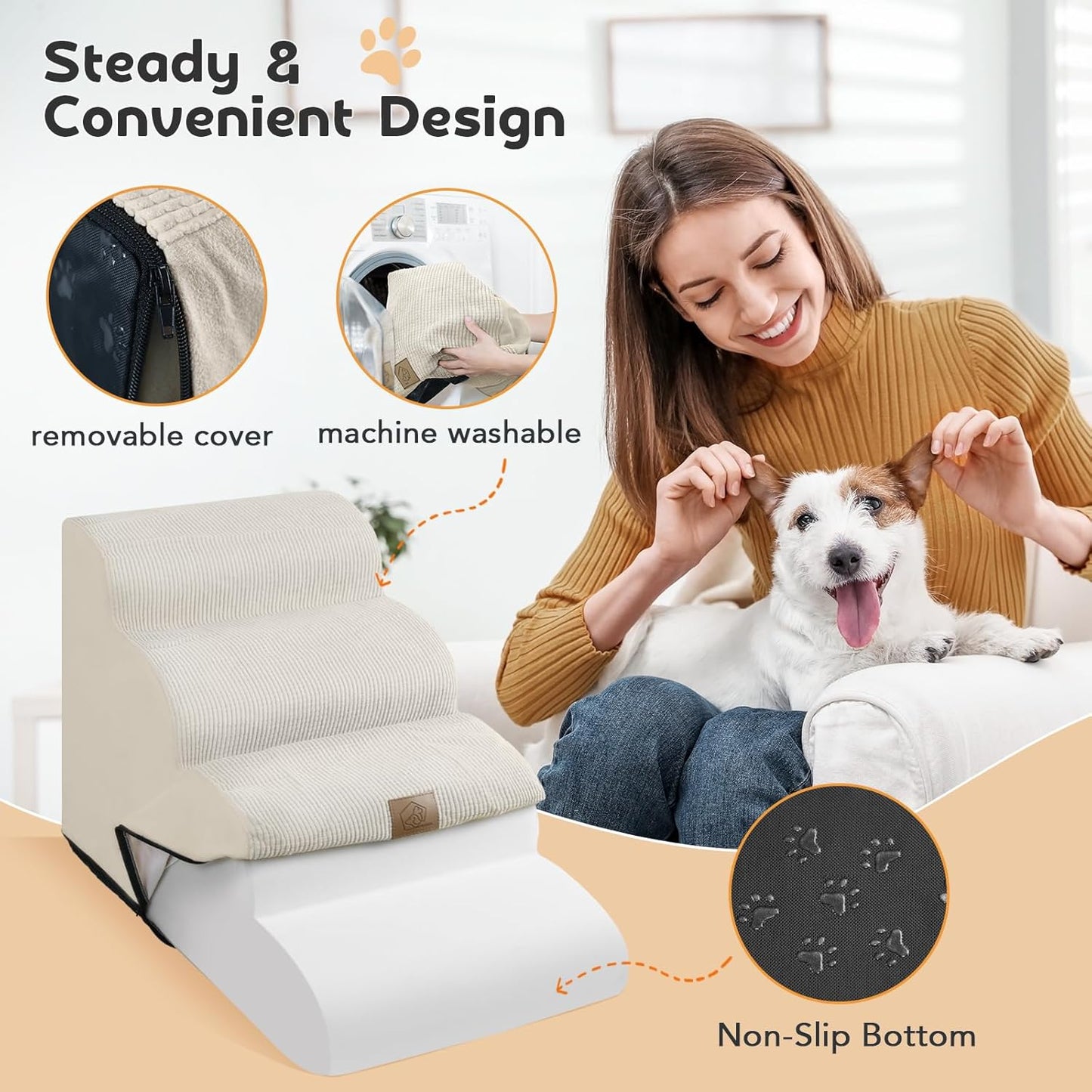 Mestuel 2-Tiers Extended Dog Stairs Steps for Couch Sofa, Dog Stairs for Small Dogs, Pet Stairs Ramp Ladder Friendly to Small Old Joint Injury Dogs Cats,Non-Slip & Washable,Blue