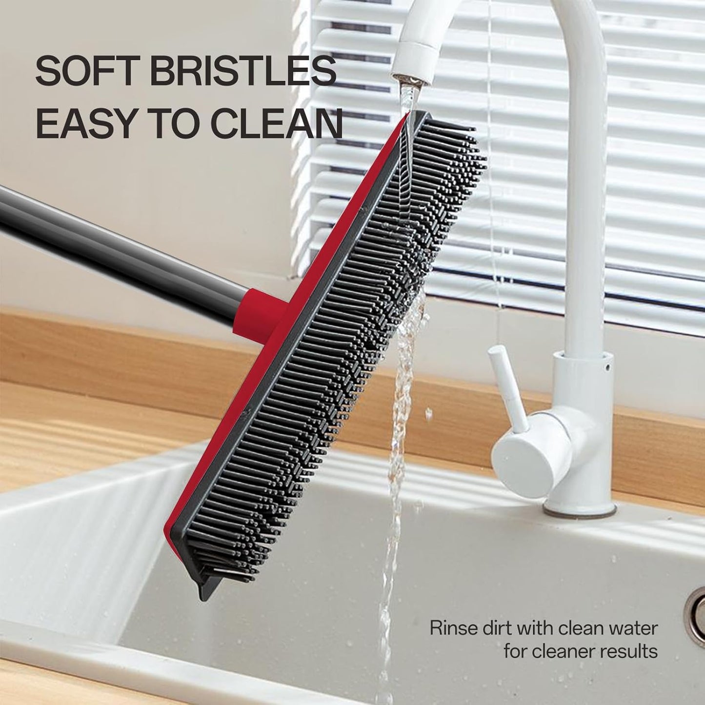 Pet Hair Rubber Broom with Squeegee for Carpet,Fur Remover Broom Carpet Rake for Pet Hair Removal, with 50" Long Handle, Dual-Sided for Hardwood Floor, Tile,Portable Detailing Lint Brush