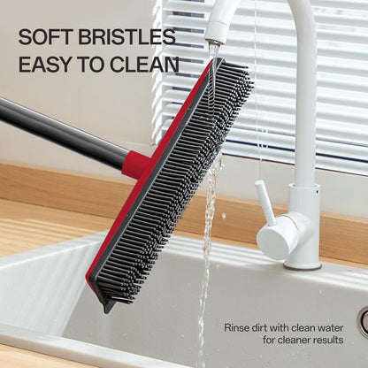 Pet Hair Rubber Broom with Squeegee for Carpet,Fur Remover Broom Carpet Rake for Pet Hair Removal, with 50" Long Handle, Dual-Sided for Hardwood Floor, Tile,Portable Detailing Lint Brush