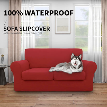 Easy-Going 100% Dual Waterproof 4 Pieces Stretch Soft Couch Cover for Dogs, Sofa Slipcover for 3 Separate Cushion Couch Leakproof Furniture Protector for Kids, Pets Dark Gray