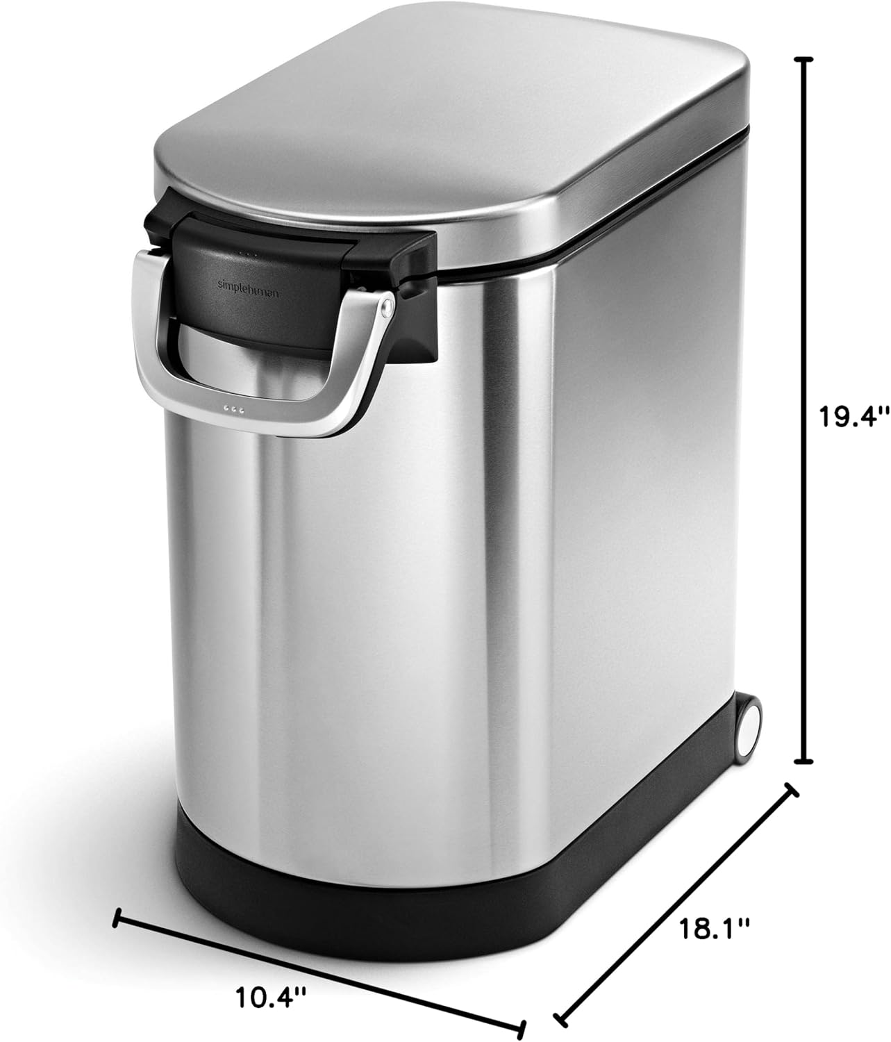simplehuman Large Pet Food Storage Container, Holds 30-35 lb / 14-16 kg of Dry Dog Food, Cat Food, or Bird Seed, Airtight Lock-Tight Lid with Magnetic Scoop, BPA-Free, Brushed Stainless Steel