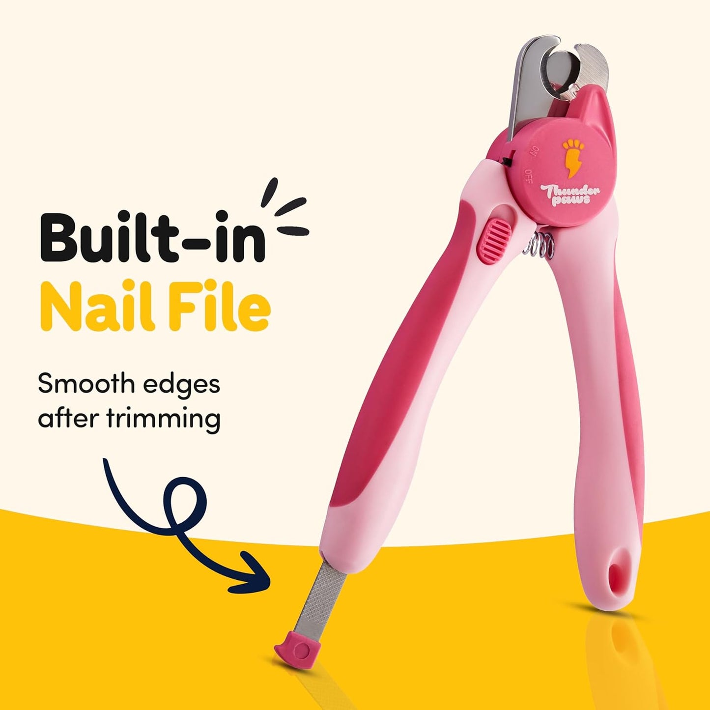 LED Dog Nail Clippers with Light, Trimmers with Protective Guard, Quick Sensor, Safety Lock and Nail File - Suitable for Large and Small Dogs & Cats (Yellow, LED)