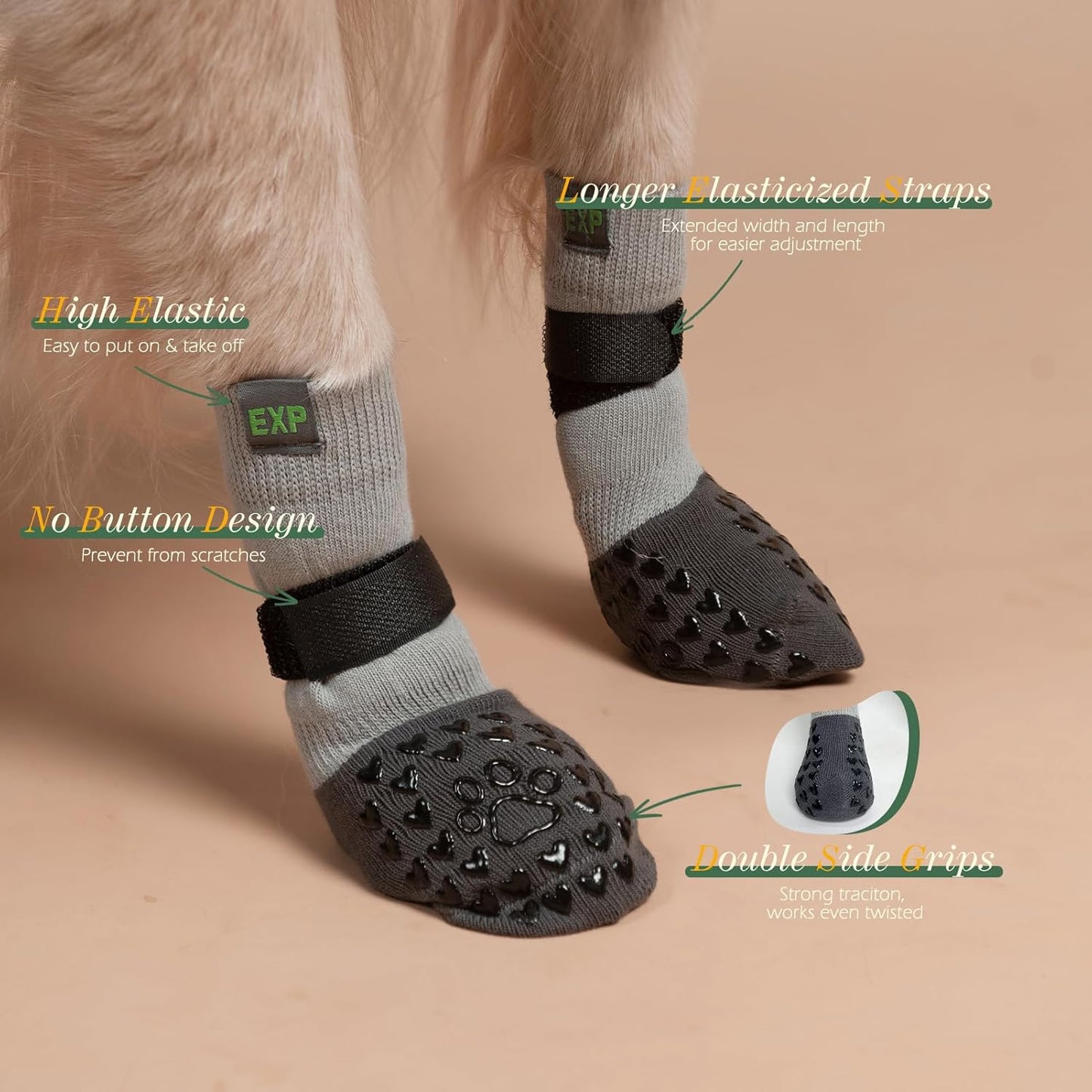EXPAWLORER Anti Slip Dog Socks to Prevent Licking Paws, Dog Shoes for Hot Pavement Walk, Dog Booties for Hardwood Floors, Dog Boots & Paw Protectors with Grippers for Small Medium Large Senior Dogs M
