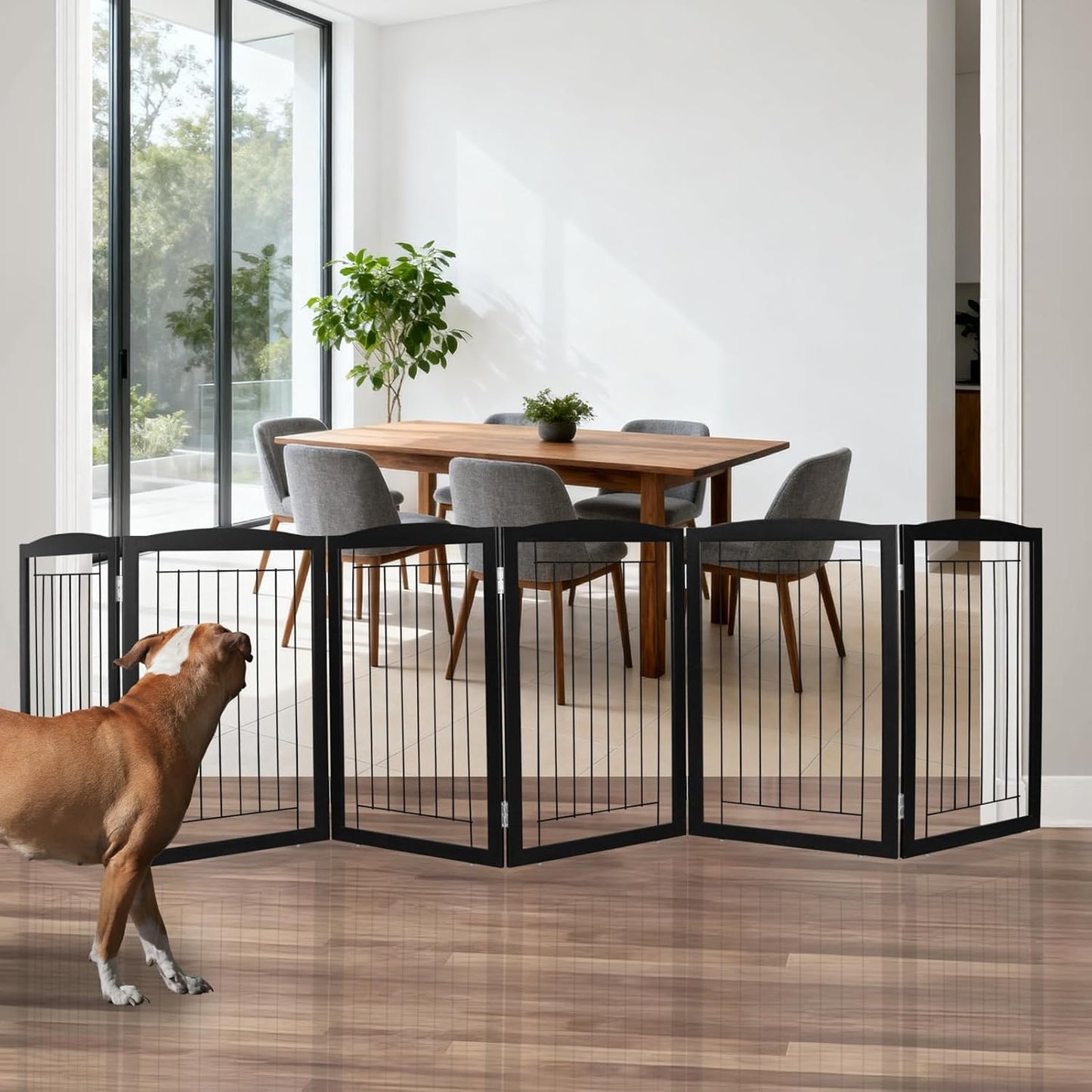 ZJSF Freestanding Foldable Dog Gate for House Extra Wide Wooden White Indoor Puppy Gate Stairs Doorways Pet Gate Tall Dog Fence 3 Panels Fence