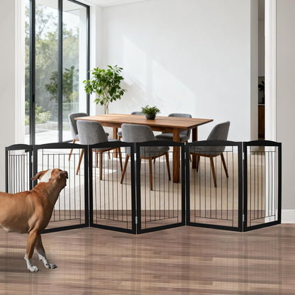 ZJSF Freestanding Foldable Dog Gate for House Extra Wide Wooden White Indoor Puppy Gate Stairs Doorways Pet Gate Tall Dog Fence 3 Panels Fence