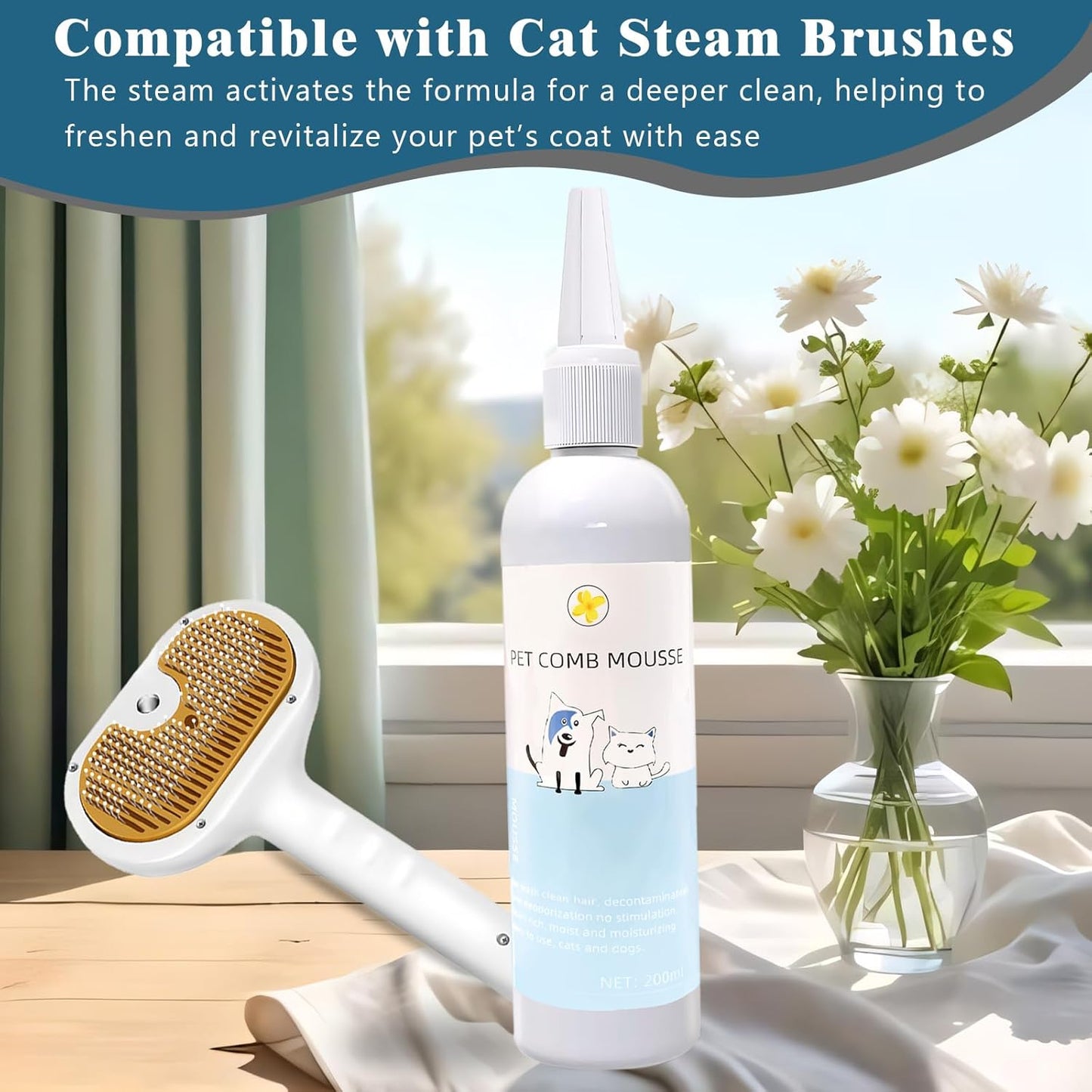 Pet Steam Brush Dog Cat 2026 New Grooming Comb for Shedding, Floating Hair, Smooth & Detangling, Gentle Cool Mist Softens Hair Reduces Static Helps Pets Who Dislike Bathing,Includes Waterless Shampoo