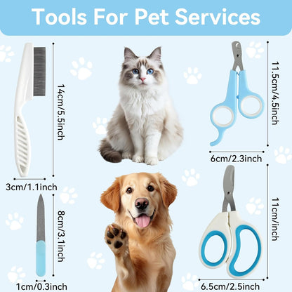 Pet Nail Clippers Kit for Cats and Dogs, Professional Grooming Set with Cat and Dog Nail Clippers, Nail File, Hairbrush, 10 Wet Wipes, Storage Case