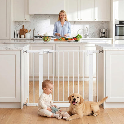 Baby Gate for Stairs, 29.7-40.6" Auto Close Dog Gate Indoor for Doorways, Dual-Lock Design, Adjustable Pet Gate No Drilling with Walk Thru Door for Hallways, Stroller Friendly, Black