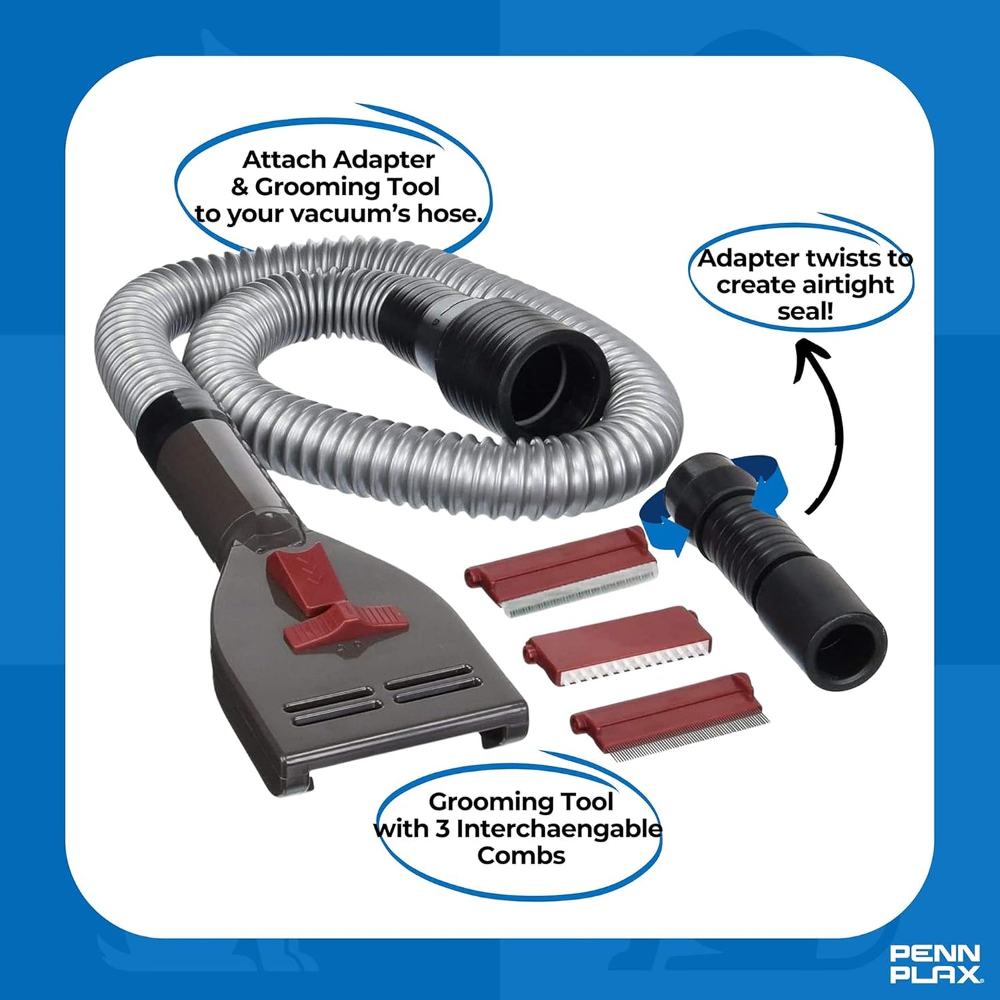 Penn-Plax VacGroom Pet Grooming and Shedding Vacuum Attachment Kit – Great for Dogs, Cats, and Your Furniture! Works With Almost All Vacuum Brands