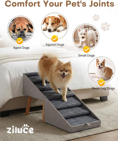 Dog Ramp for Bed & Couch, Dog Stairs 21.06 inches High for Large/Medium/Small Doggie, Foldable 2 in 1 Wooden Pet Steps for Puppy Older and Injured Dogs, Split Ottoman Design, No-Slip Surface