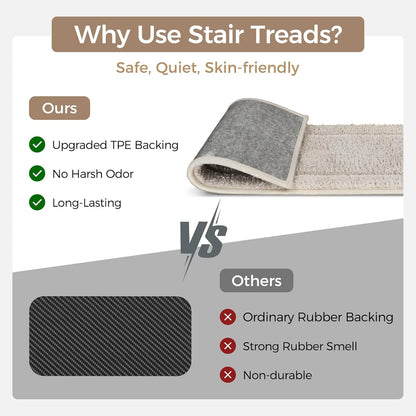 sarben Non Slip Stair Treads for Wooden Steps 15PCS - 8"x30" Indoor Safety Carpet, Edging Mats with TPE Adhesive Backing, Pet and Elderly Friendly Stair Rugs (Taupe) - Colors A