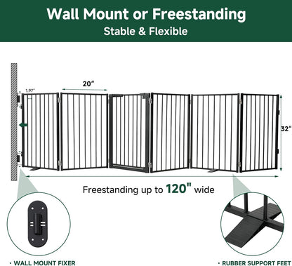Snagle Paw Full Metal Freestanding Dog Gate,Indoor Dog Gate with Floor Protect Support Feet, 40x24 Inches Foldable Dogs Barrier for Stairs, Hallways and Doorways (24'' H 2 Panel, White