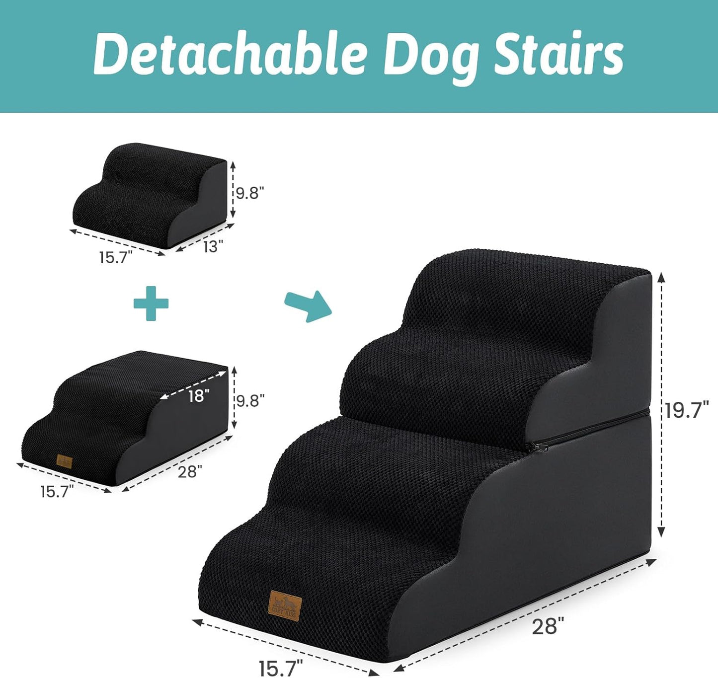 COZY KISS Extra Wide Dog Stairs with Tunnel, Foam Detachable Large Dog Step for Small Pet, Puppy or Cats, Medium Pet Ramp for High Bed, Couch, Sofa or Car, 19.7x33x22.4 inch, 5 Step, Beige