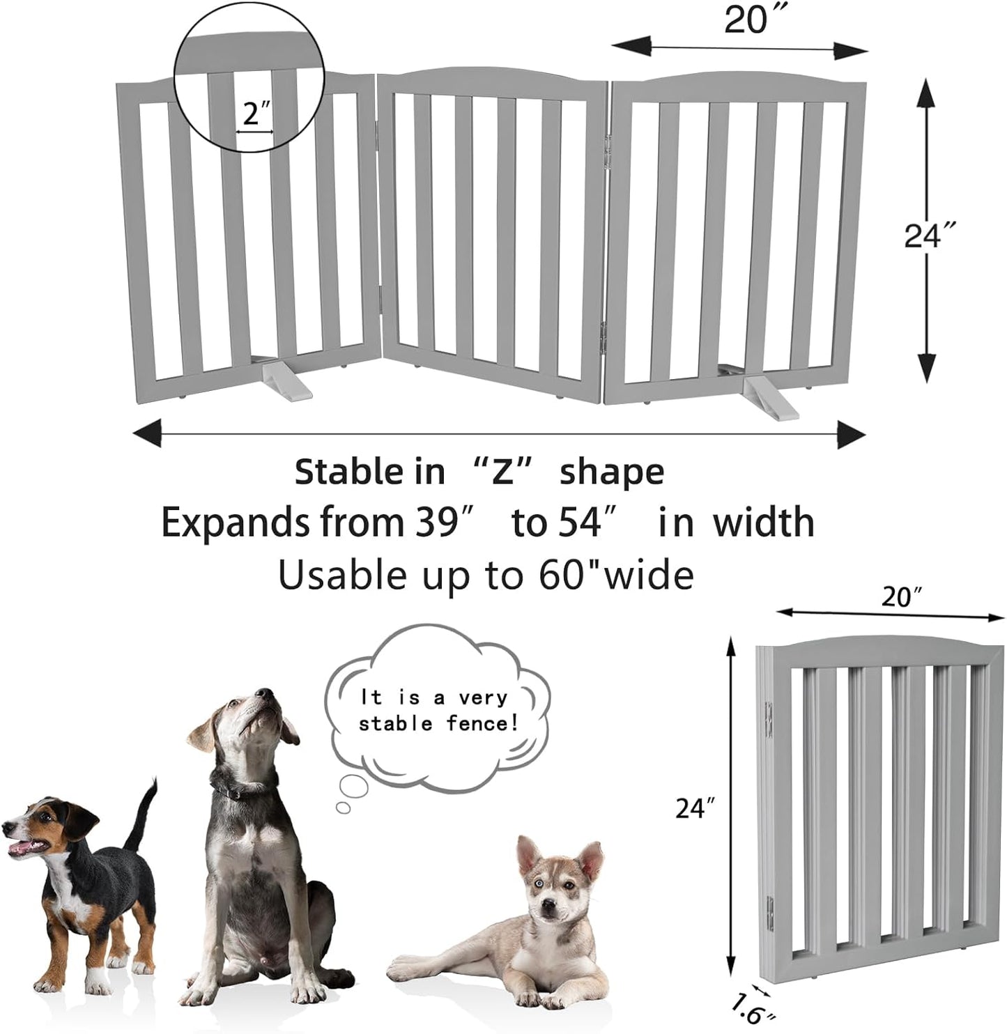 Freestanding Dog Gate Indoor,Doggie Gate Foldable Pet Gates for Doorways,Stairs or Hallways, Wooden Brown Pet Gate for the House, Pet Fence with Support Feet Included,24 "Height-3 Panels