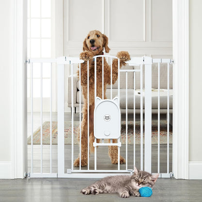 Cumbor 36.6-64" Extra Wide Baby Gate for Stairs, Dog Gates for Doorways, Auto-Close Pet Gate Indoor, Pressure Mounted Walk Through Safety Child Gate for Kids Toddler, Tall Pet Puppy Fence Gate, Brown