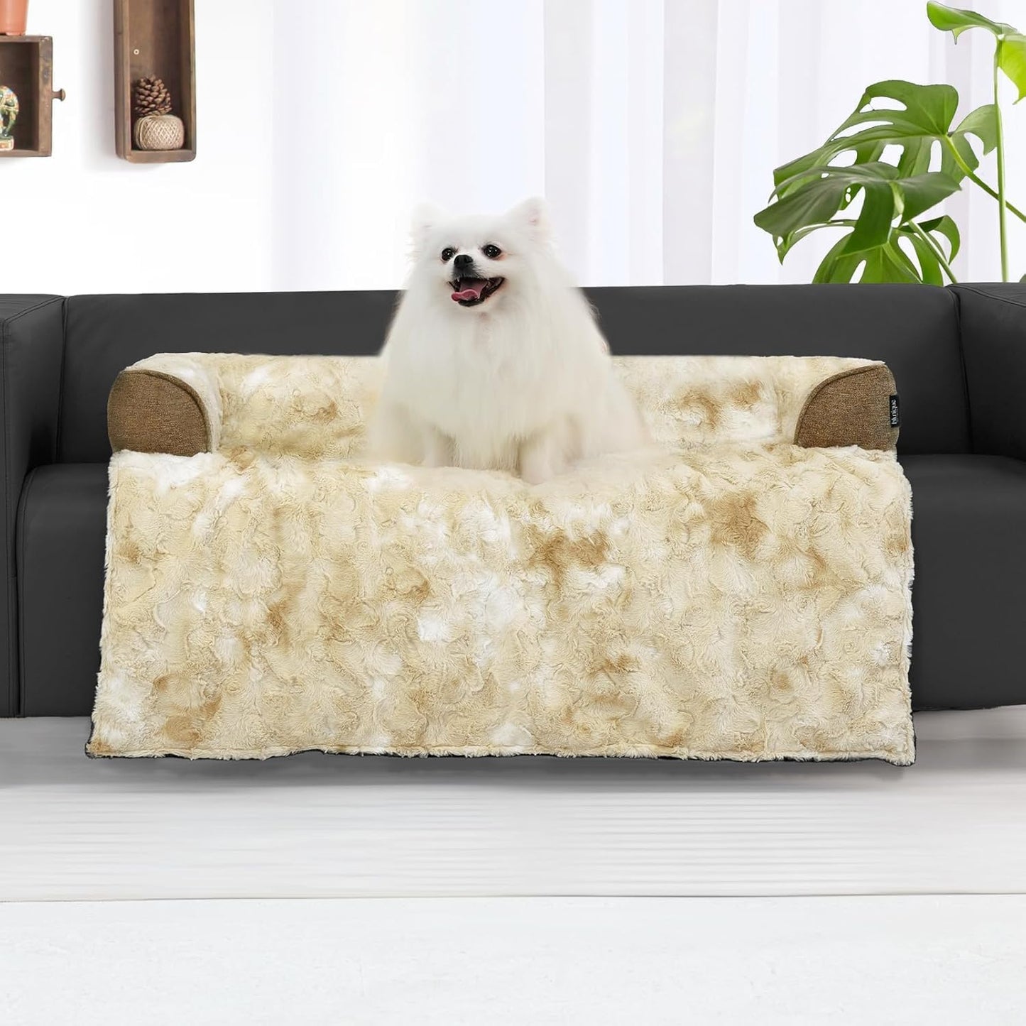 Calming Large Dog Bed for Couch, 41 x 37 inch Removable Couch Cover for Dogs Washable, Non-Slip Fluffy Plush Dog Sofa Mat for Furniture Protector - Grey