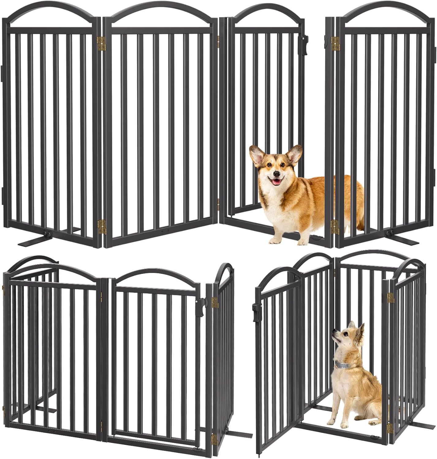 Malier Metal Freestanding Dog Gate, 32'' Height Outdoor Indoor Dog Fences, Extra Wide Foldable Puppy Gate for Stairs (Black, 【2 Panels】 40''W × 32''H)