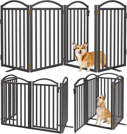 Malier Metal Freestanding Dog Gate, 32'' Height Outdoor Indoor Dog Fences, Extra Wide Foldable Puppy Gate for Stairs (Black, 【2 Panels】 40''W × 32''H)