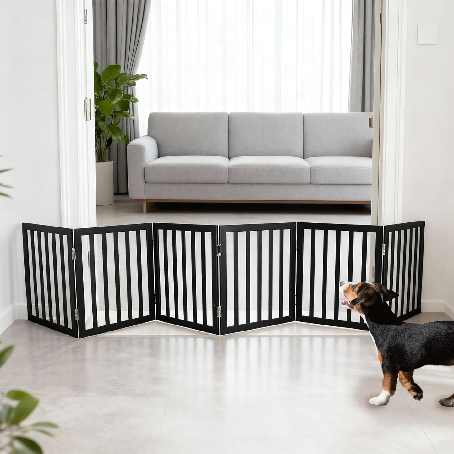 ZJSF Freestanding Indoor Dog Gate for House Foldable Wood Brown Puppy Gate for Doorways Pet Gate for Stairs Extra Wide Pet Fence 24" Height 2 Panels