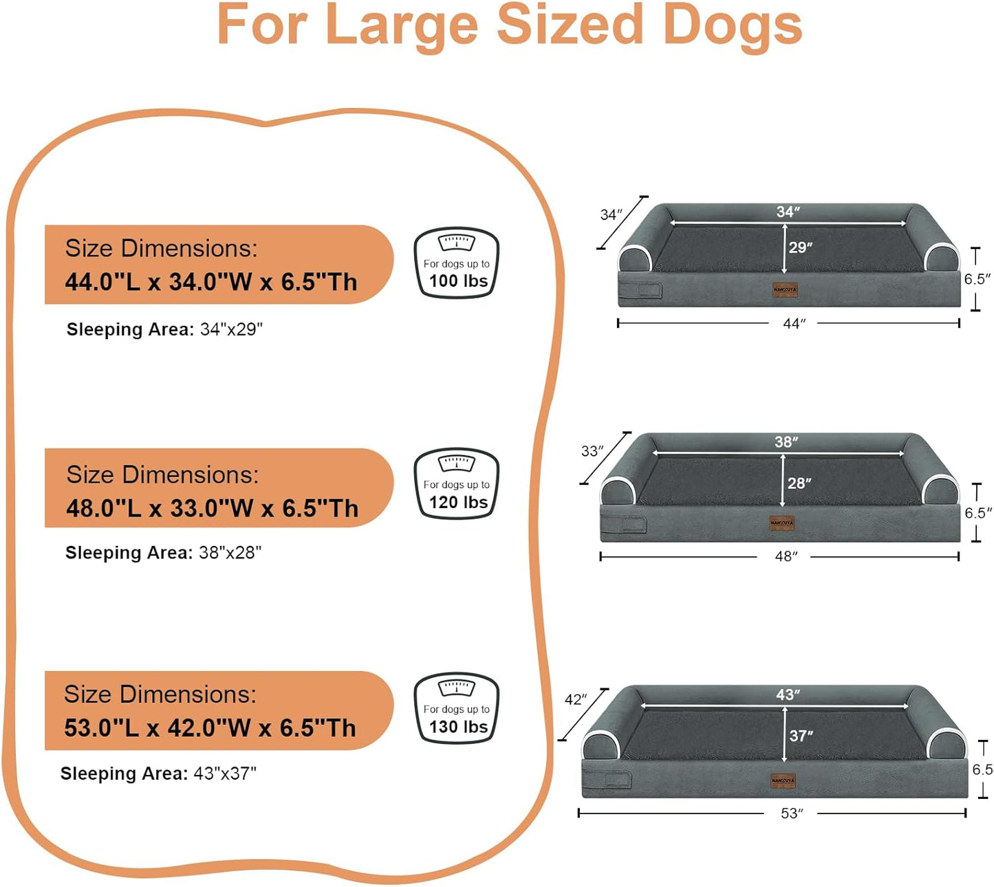 Large Dog Bed Orthopedic Washable: Beds Bolster XL Bed Large Big Dogs Memory Foam Couch Sofa Waterproof with Removable Cover