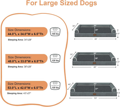 Large Dog Bed Orthopedic Washable: Beds Bolster XL Bed Large Big Dogs Memory Foam Couch Sofa Waterproof with Removable Cover