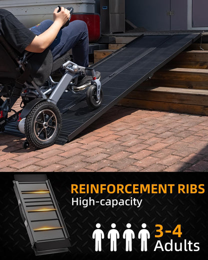 VNN Portable Wheelchair Ramp 4FT, Non-Slip Aluminum Ramps for Wheelchairs for Home, Handicap Wheelchair Ramps for Home Steps, Aluminum Loading Dock Plates, Doorways, Black