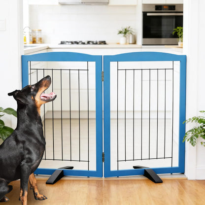 ZJSF Freestanding Dog Fence Indoor, Foldable Dog Gate for Doorways, Stairs or Hallways, Sturdy Wood Extra Wide Pet Gate with Support Feet for The House, White, 24 "Height-3 Panels