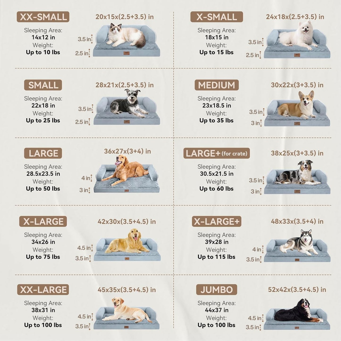 Large Dog Bed Orthopedic Washable - Beds Bolster - Medium XL XLarge Big Dogs - Memory Foam Couch Sofa - Waterproof with Removable Cover