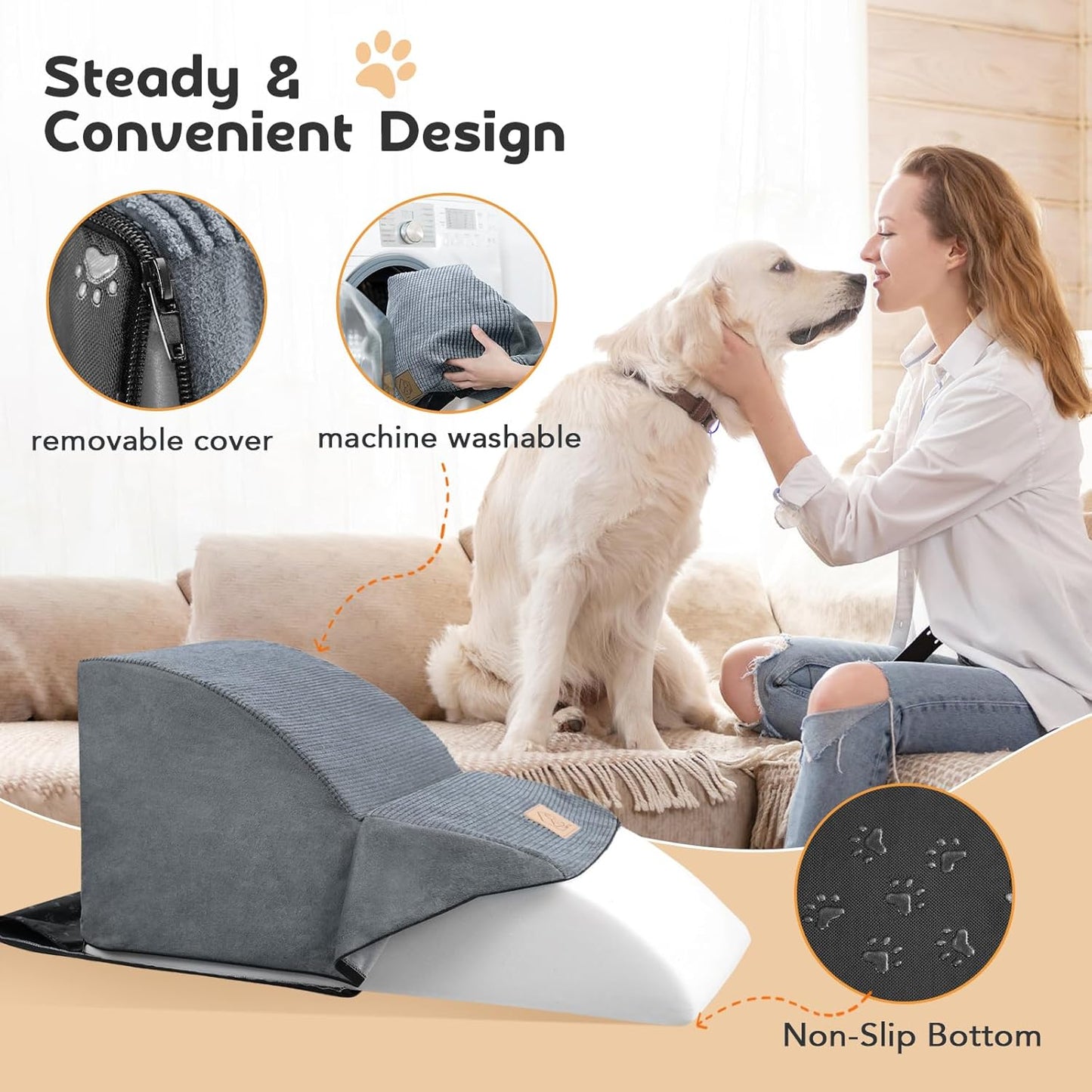 Mestuel 2-Tiers Extended Dog Stairs Steps for Couch Sofa, Dog Stairs for Small Dogs, Pet Stairs Ramp Ladder Friendly to Small Old Joint Injury Dogs Cats,Non-Slip & Washable,Blue