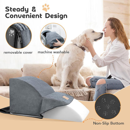 Mestuel 2-Tiers Extended Dog Stairs Steps for Couch Sofa, Dog Stairs for Small Dogs, Pet Stairs Ramp Ladder Friendly to Small Old Joint Injury Dogs Cats,Non-Slip & Washable,Blue