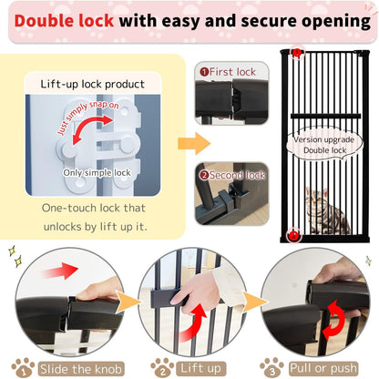 Lumizone Extra Tall Cat Gate 61.02" High Pressure Mounted Extra Wide 30.12"-34.05" (17Sizes) 1.37" Gap No Drilling Auto-Close Tall Pet Gate for Dogs (Black, 30.12"-34.05" W)