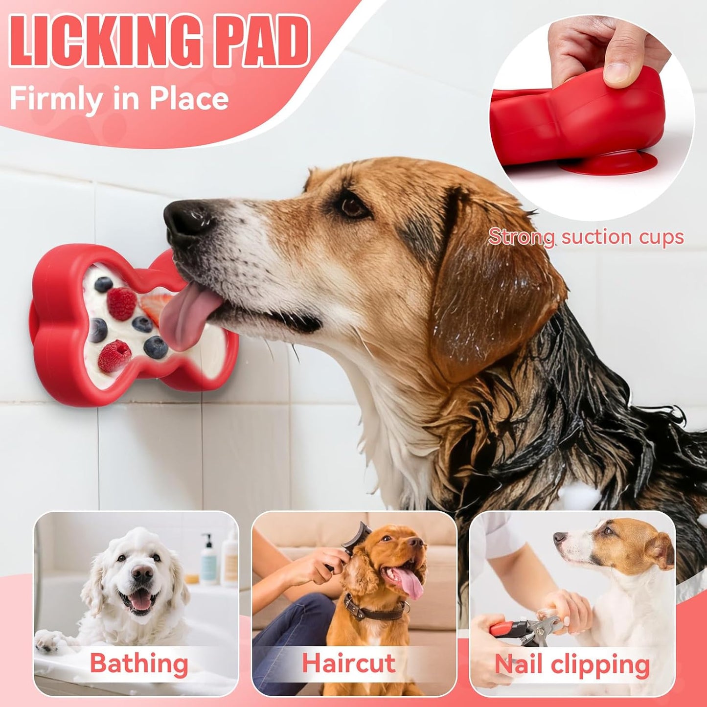Freeze Dog Lick Bowl, Animire Non-Slip Slow Feeder Lick Mat for Dogs, Silicone Dog Enrichment Bowl for Distraction Anxiety Relief Boredom, BPA Free, Dishwasher Safe(Rose,S)