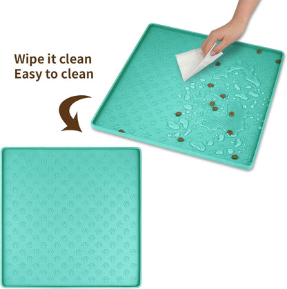 Ptlom Pet Placemat for Dog and Cat, Mat for Prevent Food and Water Overflow, Suitable for Small, Medium and Big Pet, 18" 12", Grey, Silicone