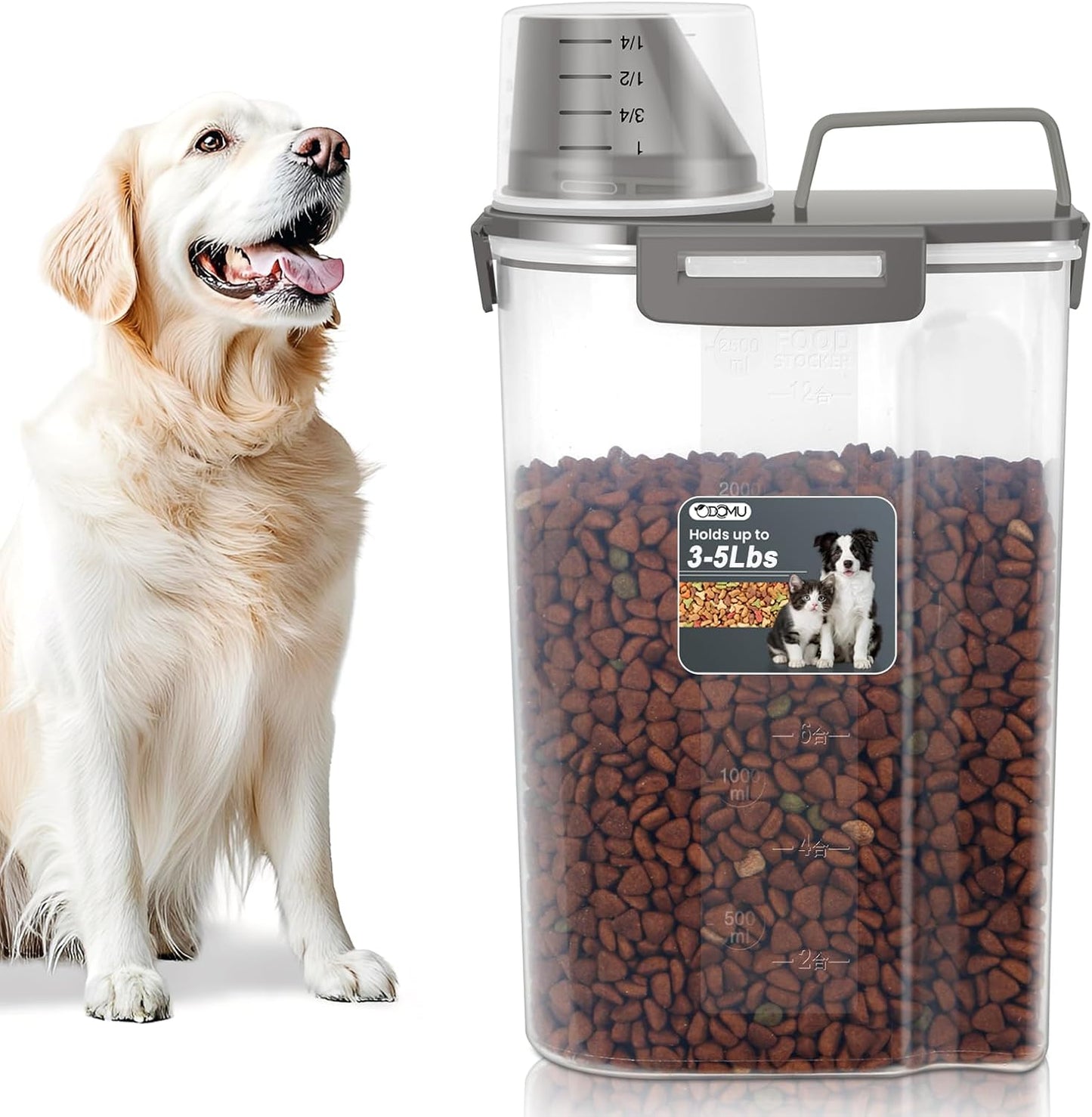 Dog Cat Food Storage Container, Pet Food Container Airtight with Large Spout & Cup, BPA-Free Plastic Food Dispenser for Pet Food, Bird Seed, Rice, Flour - Pink 2.5-5lb (1 pack)