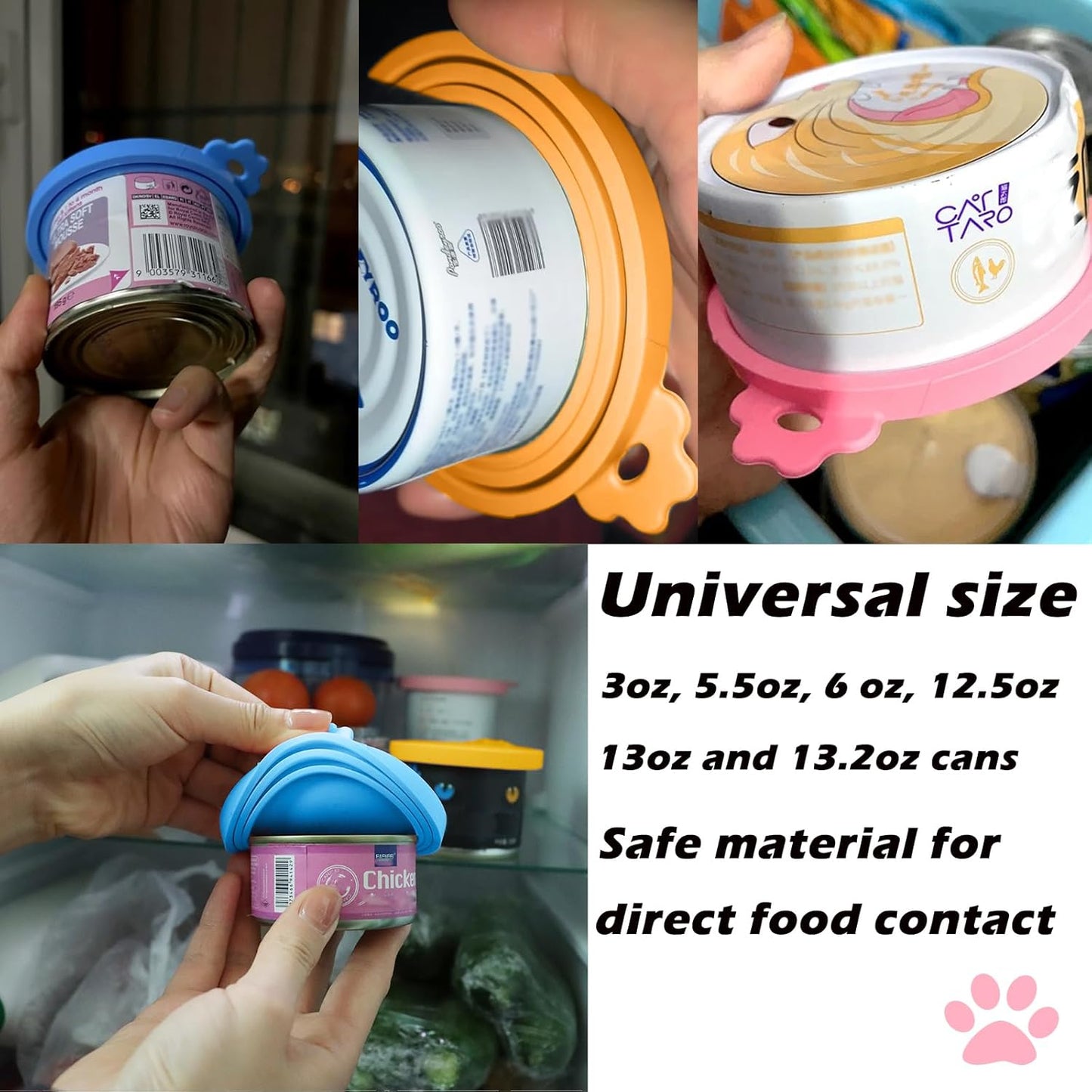 Pet Can Opener & 3 Pcs Cat Food Can Lids | Universal BPA Free Silicone Covers & Multi-Function Wet Food Spoon for Cat and Dog Food(Dark Blue)