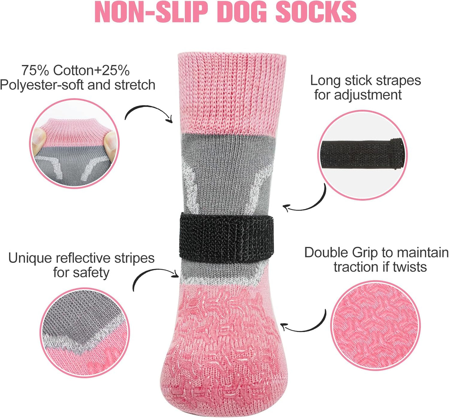 BEAUTYZOO 6PCS Dog Socks to Prevent Licking Paws, Anti Slip Dog Shoes for Hot Pavement Hardwood Floors, Traction Control Toe Grips Boots & Paw Protectors for Small Medium Large Senior Dogs, Grey S