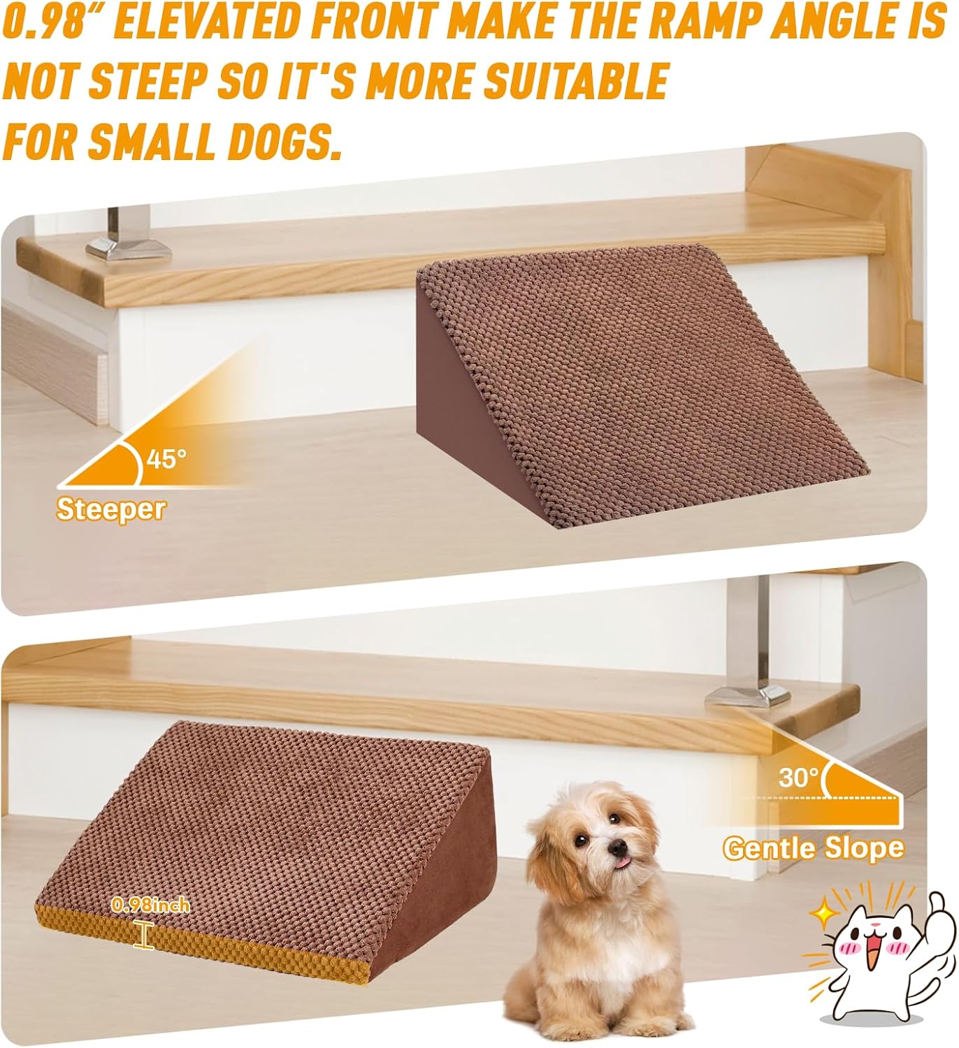 40D Dog Ramp for Stairs for Small & Senior Dogs and Cats – Non-Slip Stair Ramp for Dogs with Gentle Slope, Pet Ramp with Washable Cover & Self-Sticky Pads for Safe Climbing Easy Install(Grey, 3 Pack)