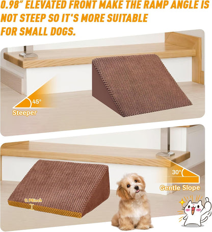 40D Dog Ramp for Stairs for Small & Senior Dogs and Cats – Non-Slip Stair Ramp for Dogs with Gentle Slope, Pet Ramp with Washable Cover & Self-Sticky Pads for Safe Climbing Easy Install(Grey, 3 Pack)