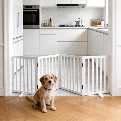 ZJSF Freestanding Indoor Dog Gate for House Foldable Wood Puppy Gate for Doorways Pet Gate for Stairs Extra Wide Pet Fence, Brown, 24" Height 3 Panels